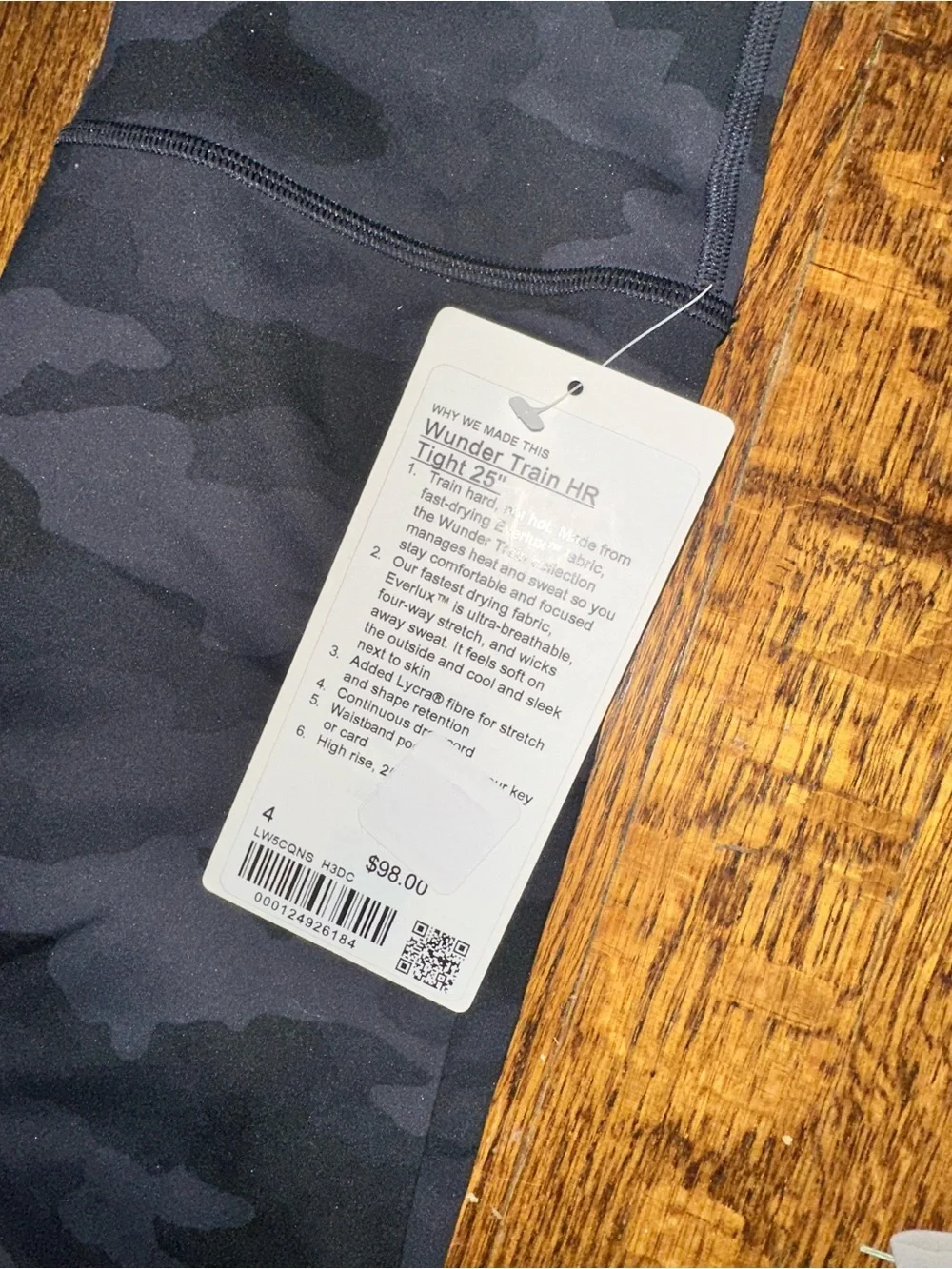 lululemon Wunder Train HR Tight 25” Black Gray Camo Print Leggings - NWT Size 4